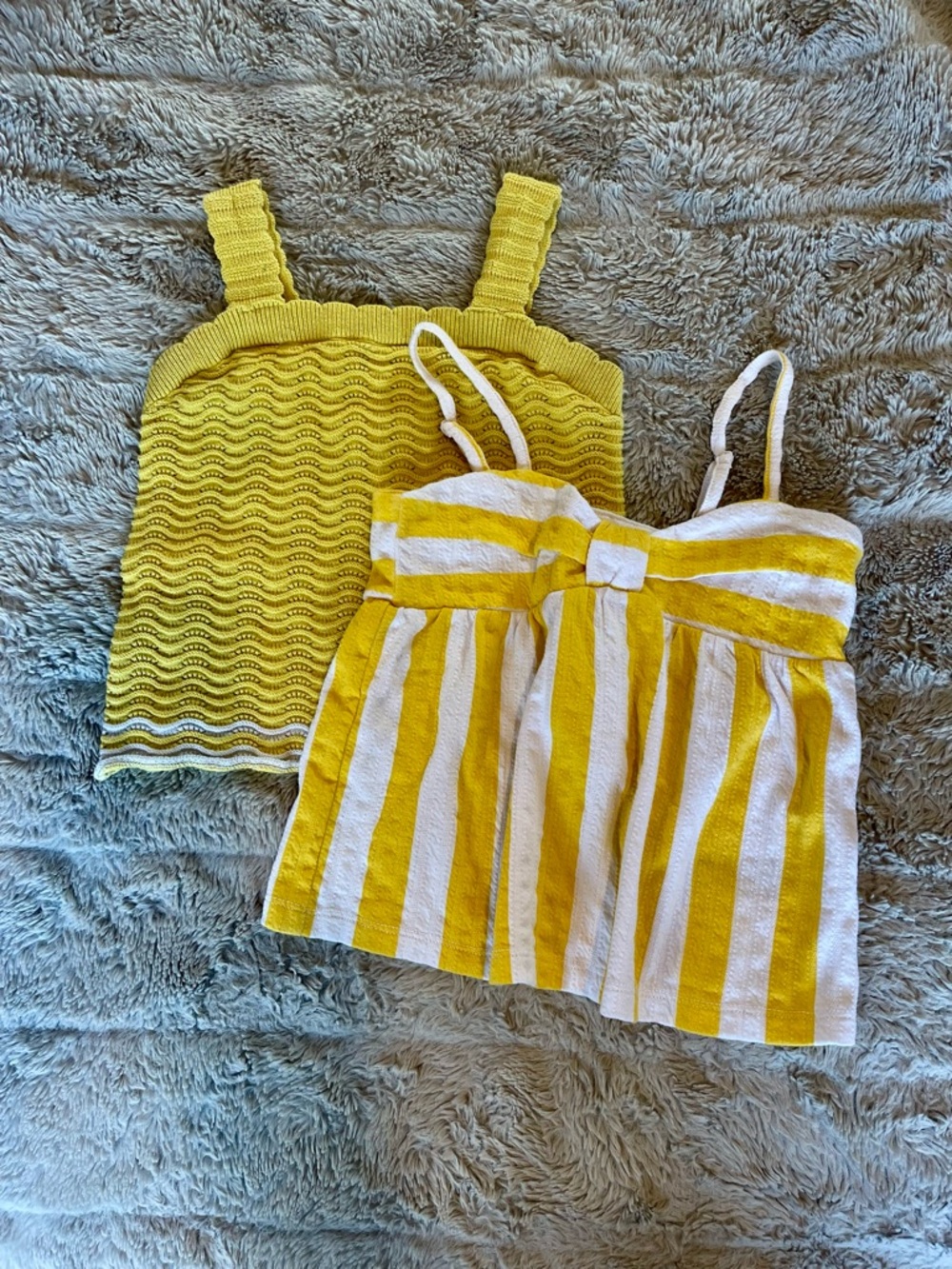 Old Navy Yellow/White Striped Tank + Textured Yellow Knit Camisole Set Girls 8